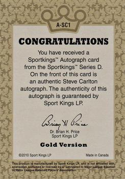 2010 Sportkings Series D - Autograph Gold #A-SC1 Steve Carlton Back