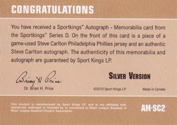 2010 Sportkings Series D - Autograph Memorabilia Silver #AM-SC2 Steve Carlton Back