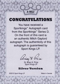 2010 Sportkings Series D - Autograph Silver #A-MG2 Mitch Gaylord Back