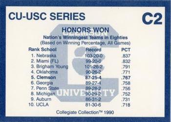 1990 Collegiate Collection Clemson Tigers - Promos #C2 CU-USC Series Back