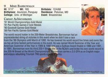 1992 Classic World Class Athletes #9 Mike Barrowman Back