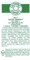1979 Brooke Bond Olympic Greats #7 David Hemery Back