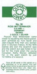 1979 Brooke Bond Olympic Greats #36 Rosi Mittermaier Back