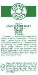 1979 Brooke Bond Olympic Greats #37 Jean-Claude Killy Back