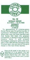 1979 Brooke Bond Olympic Greats #38 Sonja Henie Back