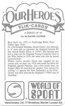 1979 Venorlandus World of Sport Flik-Cards Our Heroes #36 David Gower Back