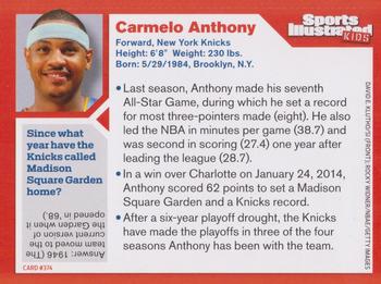 2014 Sports Illustrated for Kids #374 Carmelo Anthony Back