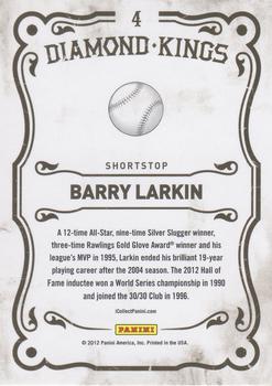 2012 Panini Black Friday - Kings #4 Barry Larkin Back