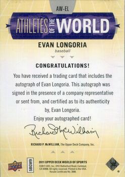 2011 Upper Deck World of Sports - Athletes of the World Autographs #AW-EL Evan Longoria Back