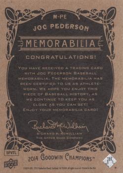 2014 Upper Deck Goodwin Champions - Memorabilia #M-PE Joc Pederson Back