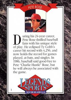 1992 Legends Sports Memorabilia #1 Pete Rose Back