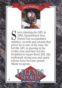 1992 Legends Sports Memorabilia #4 Dan Marino Back