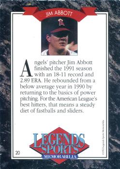 1992 Legends Sports Memorabilia #20 Jim Abbott Back