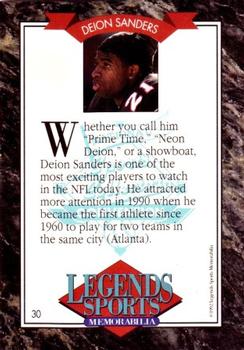 1992 Legends Sports Memorabilia #30 Deion Sanders Back