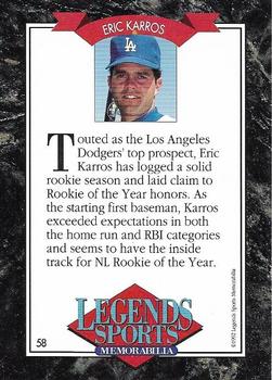 1992 Legends Sports Memorabilia #58 Eric Karros Back