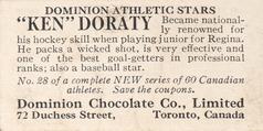 1928-29 Dominion Chocolate Athletic Stars #28 Ken Doraty Back