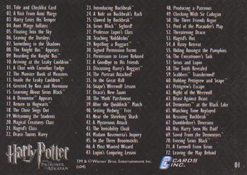 2004 Cards Inc. Harry Potter and the Prisoner of Azkaban #1 Title Card / Checklist Back
