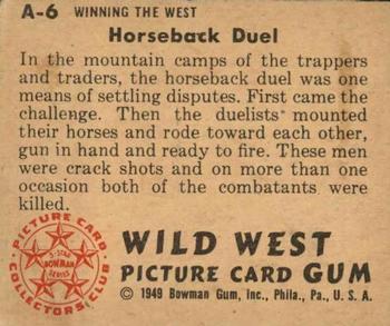1949 Bowman Wild West (R701-19) #A-6 Horseback Duel Back