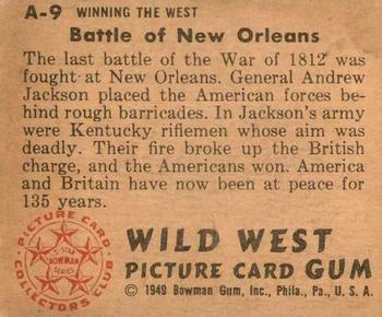 1949 Bowman Wild West (R701-19) #A-9 Battle of New Orleans Back