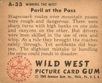 1949 Bowman Wild West (R701-19) #A-33 Peril at the Pass Back