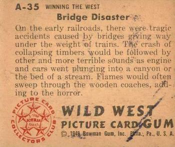 1949 Bowman Wild West (R701-19) #A-35 Bridge Disaster Back