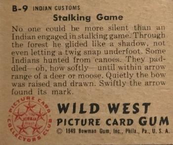 1949 Bowman Wild West (R701-19) #B-9 Stalking Game Back