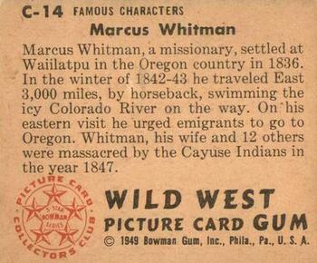 1949 Bowman Wild West (R701-19) #C-14 Marcus Whitman Back