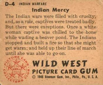 1949 Bowman Wild West (R701-19) #D-4 Indian Money Back