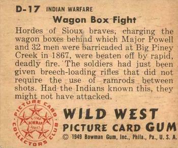 1949 Bowman Wild West (R701-19) #D-17 Wagon Box Fight Back