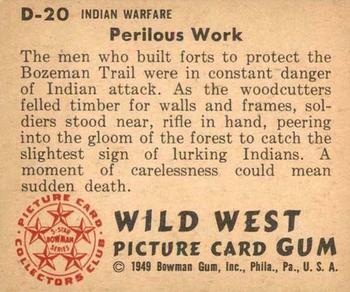 1949 Bowman Wild West (R701-19) #D-20 Perilous Work Back