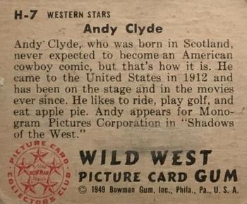 1949 Bowman Wild West (R701-19) #H-7 Andy Clyde Back