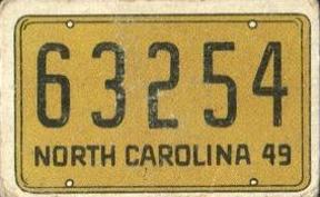 1950 Topps License Plates (R714-12) #42 North Carolina Front