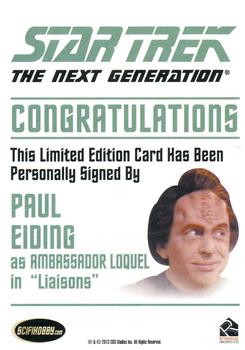 2013 Rittenhouse Star Trek The Next Generation Heroes & Villains - Autographs #NNO Paul Eiding / Ambassador Loquel Back