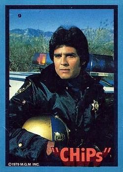 1979 Donruss CHiPs Patrol #9 Ponch (by squadcar holding helmet) Front
