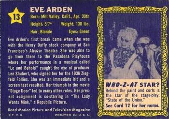1953 Topps Who-Z-At Star? (R710-4) #13 Eve Arden Back
