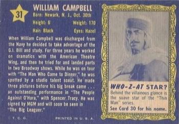 1953 Topps Who-Z-At Star? (R710-4) #31 William Campbell Back