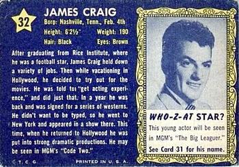 1953 Topps Who-Z-At Star? (R710-4) #32 James Craig Back