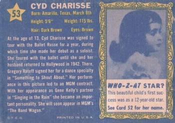 1953 Topps Who-Z-At Star? (R710-4) #53 Cyd Charisse Back