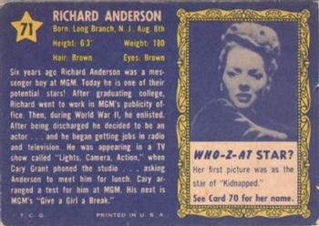 1953 Topps Who-Z-At Star? (R710-4) #71 Richard Anderson Back