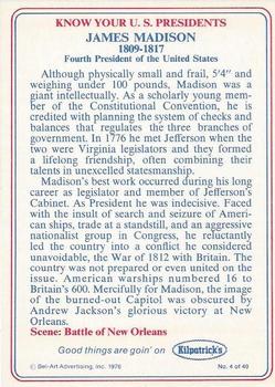 1976 Kilpatrick's Know Your U.S. Presidents #4 James Madison Back