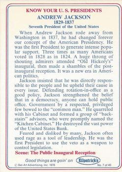 1976 Kilpatrick's Know Your U.S. Presidents #7 Andrew Jackson Back