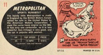 1961 Topps Sports Cars #11 Austin-Nash Metropolitan Back