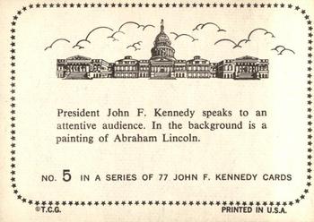 1964 Topps John F. Kennedy #5 President Kennedy speaks to an attentive audience Back