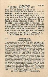 1922 Church & Dwight Useful Birds of America Third Series (J7) #25 Bobolink Back