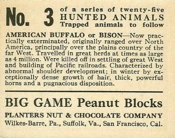 1933 Planters Big Game Hunted Animals (R71) #3 American Buffalo or Bison Back