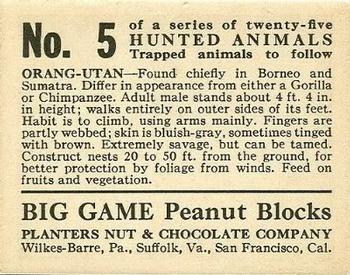 1933 Planters Big Game Hunted Animals (R71) #5 Orangutan Back