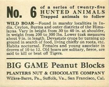 1933 Planters Big Game Hunted Animals (R71) #6 Wild Boar Back