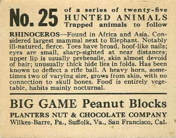 1933 Planters Big Game Hunted Animals (R71) #25 Rhinoceros Back