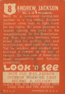 1952 Topps Look 'n See (R714-16) #8 Andrew Jackson Back