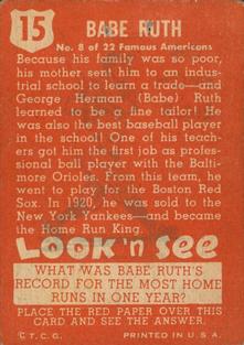 1952 Topps Look 'n See (R714-16) #15 Babe Ruth Back